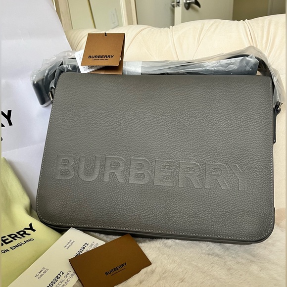 Burberry Grey Embossed Logo Messenger Bag - Picture 4 of 14